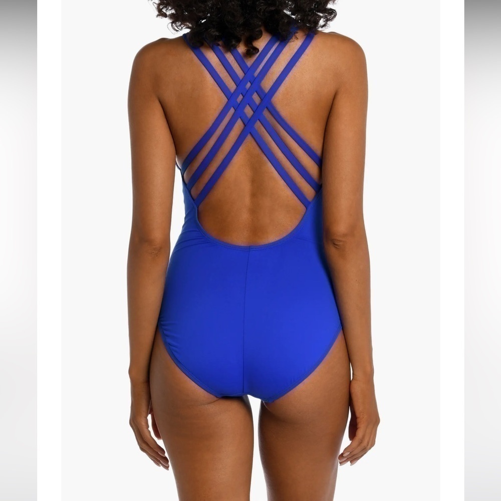 La Blanca Sapphire Blue Criss Cross One Piece Swimsuit 10 - Picture 3 of 16